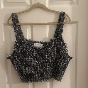 Elegant Black and White Tweed Crop Top